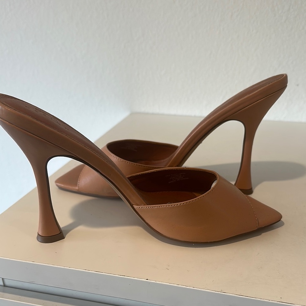 ASOS Curve Tan Mule Heels with Sculptural Design